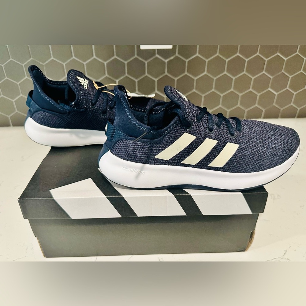 adidas Women's Cloudfoam pure SPW  Navy and White Athletic Shoes